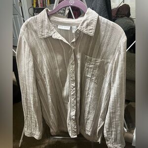 Susan Graver Light Tan Casual Button Down Shirt